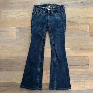Y2K Low Rise bebe Flare Jeans with high contrast stitching - Pristine